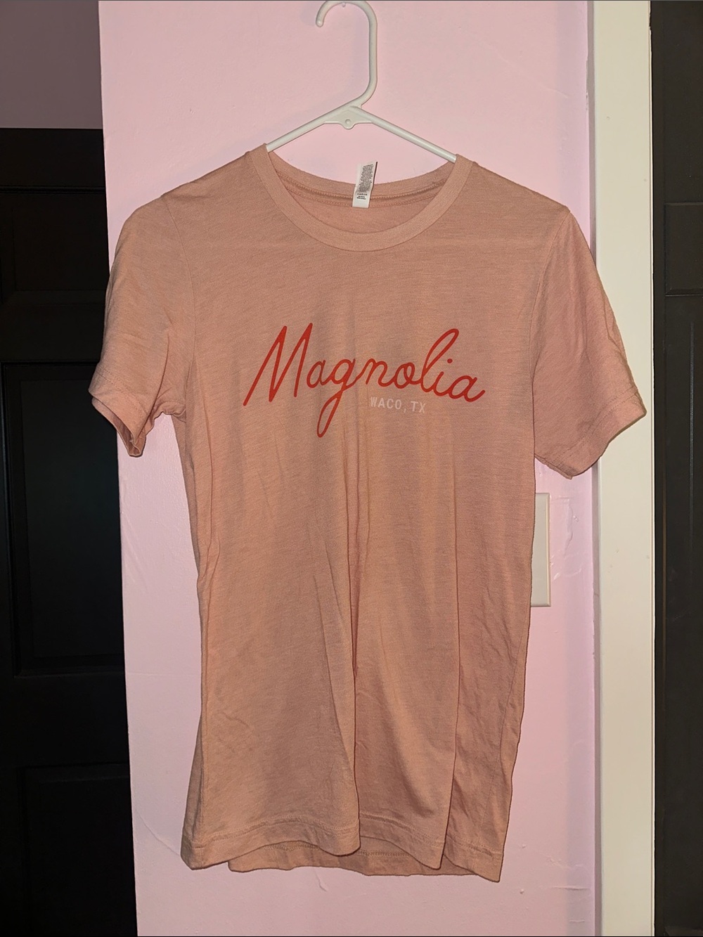 Magnolia Peach Tee with Red Script